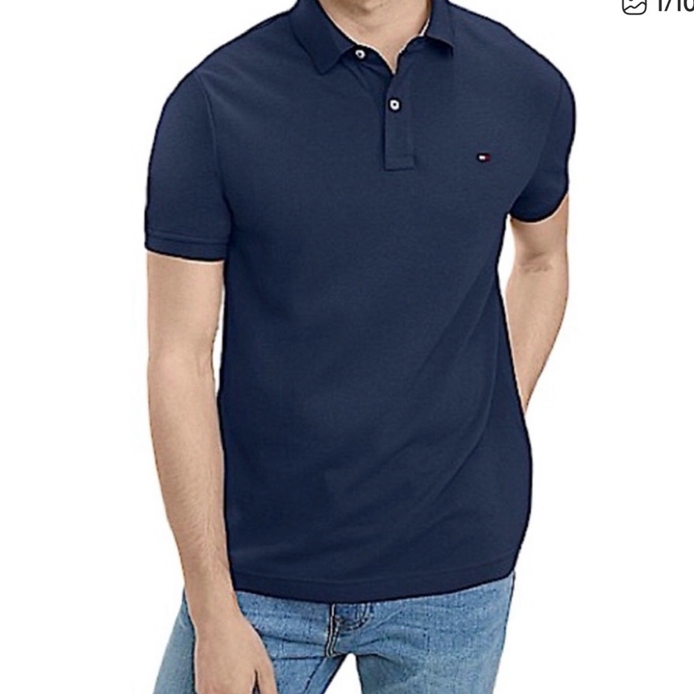 Tommy Hilfiger Men's Polo S/S Blue Preppy Shirt Sz Large Logo Money Office